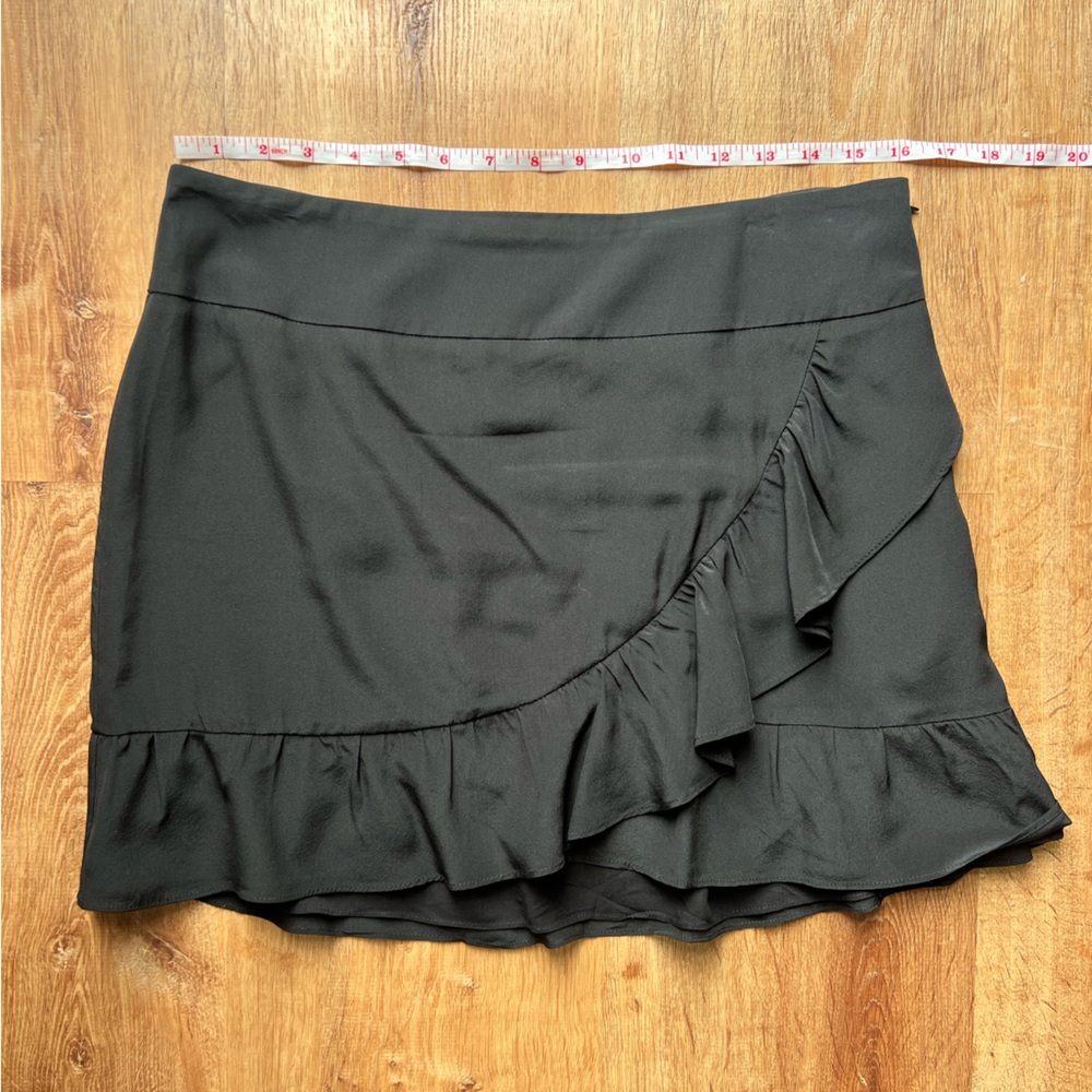 Sezane 100% Silk Black Ruffle Skirt
